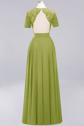 Dark Navy Open-Back Long Bridesmaid Dress With Short Sleeves-27dress